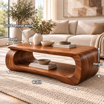 Sculptural Coffee Table with Curved Natural Solid Wood Form in Four Sizes - Woodenecho - 6
