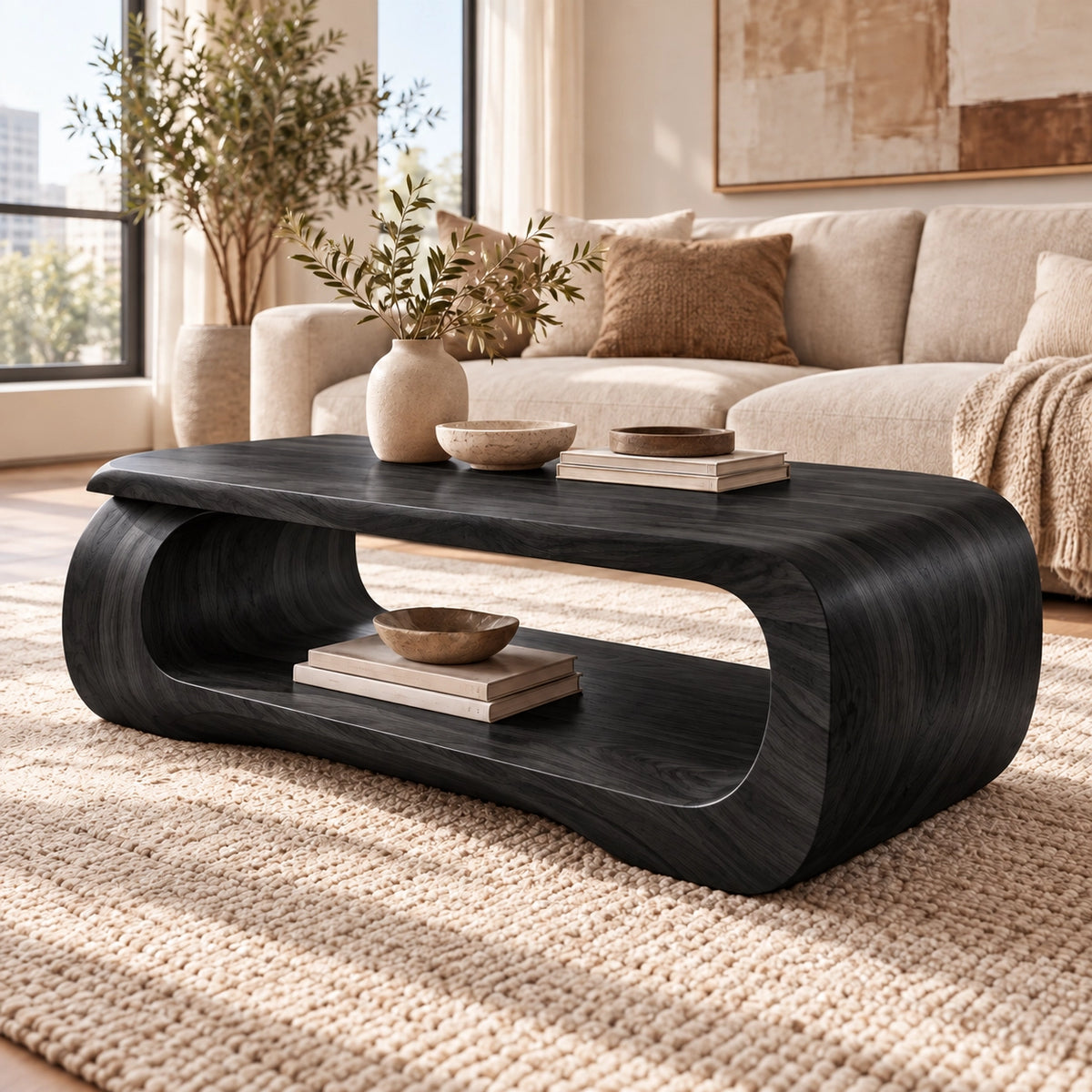 Sculptural Coffee Table with Curved Natural Solid Wood Form in Four Sizes - Woodenecho - 7
