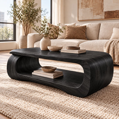 Sculptural Coffee Table with Curved Natural Solid Wood Form in Four Sizes - Woodenecho - 7