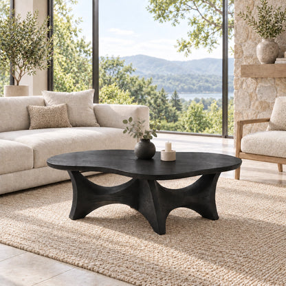 Sculptural Coffee Table with Dual Curved Arch Openings in Natural Solid Wood - Woodenecho - 1