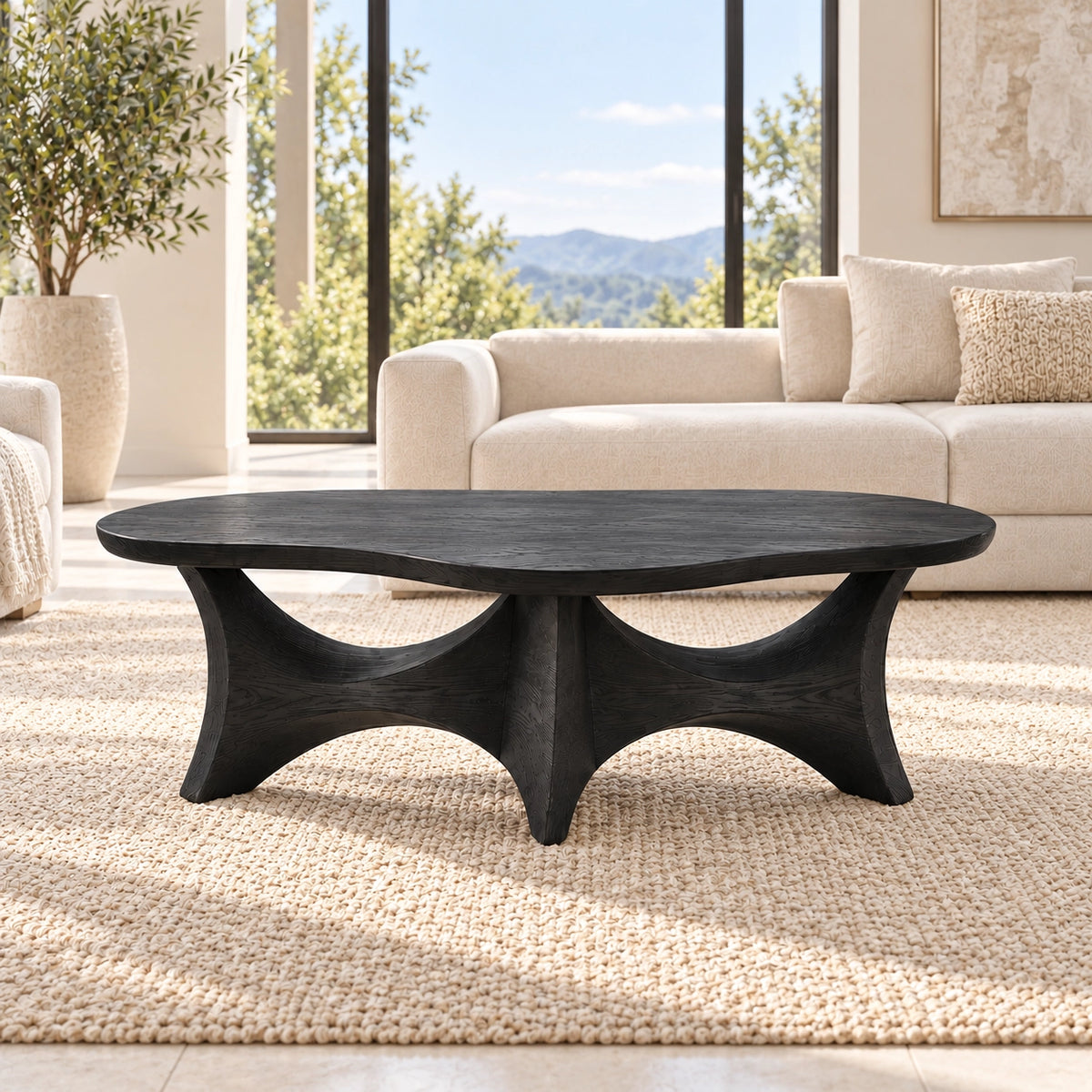 Sculptural Coffee Table with Dual Curved Arch Openings in Natural Solid Wood - Woodenecho - 2