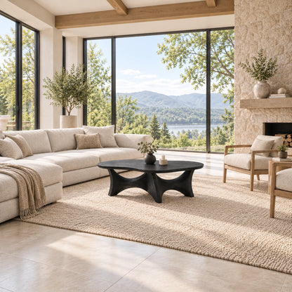 Sculptural Coffee Table with Dual Curved Arch Openings in Natural Solid Wood - Woodenecho - 3