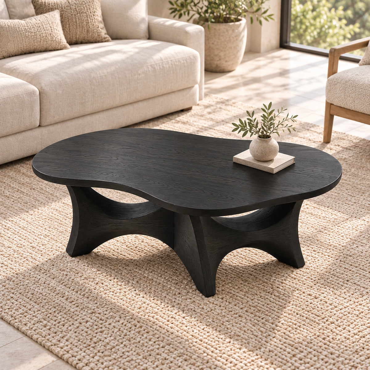 Sculptural Coffee Table with Dual Curved Arch Openings in Natural Solid Wood - Woodenecho - 4