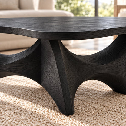 Sculptural Coffee Table with Dual Curved Arch Openings in Natural Solid Wood - Woodenecho - 5