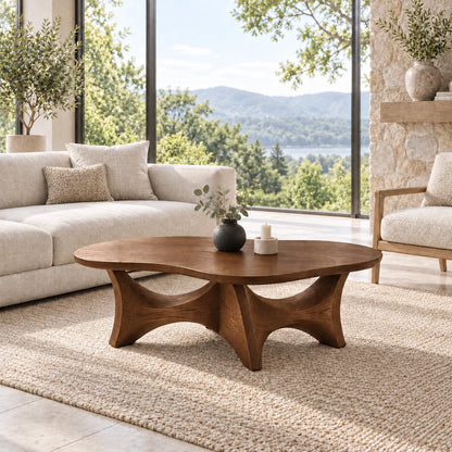 Sculptural Coffee Table with Dual Curved Arch Openings in Natural Solid Wood - Woodenecho - 7