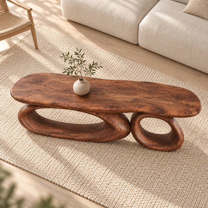 Sculptural Coffee Table with Dual Curved Oval Openings in Natural Solid Wood - Woodenecho - 4