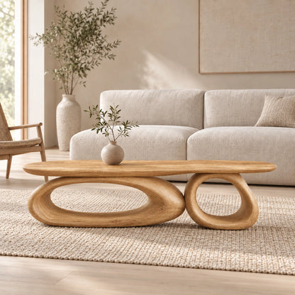 Sculptural Coffee Table with Dual Curved Oval Openings in Natural Solid Wood - Woodenecho - 8
