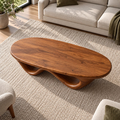 Sculptural Coffee Table with Dual Curved Wooden Base in Natural Solid Wood - Woodenecho - 4