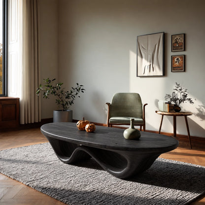Sculptural Coffee Table with Dual Curved Wooden Base in Natural Solid Wood - Woodenecho - 6
