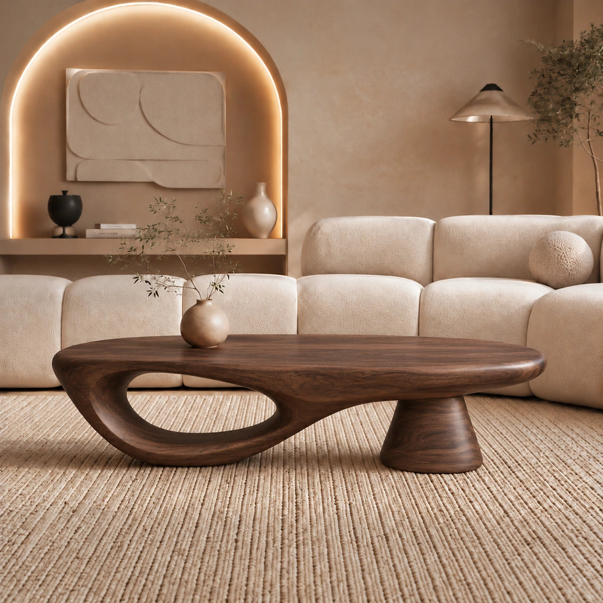 Sculptural Coffee Table with Organic Oval Opening in Natural Solid Wood - Woodenecho - 2