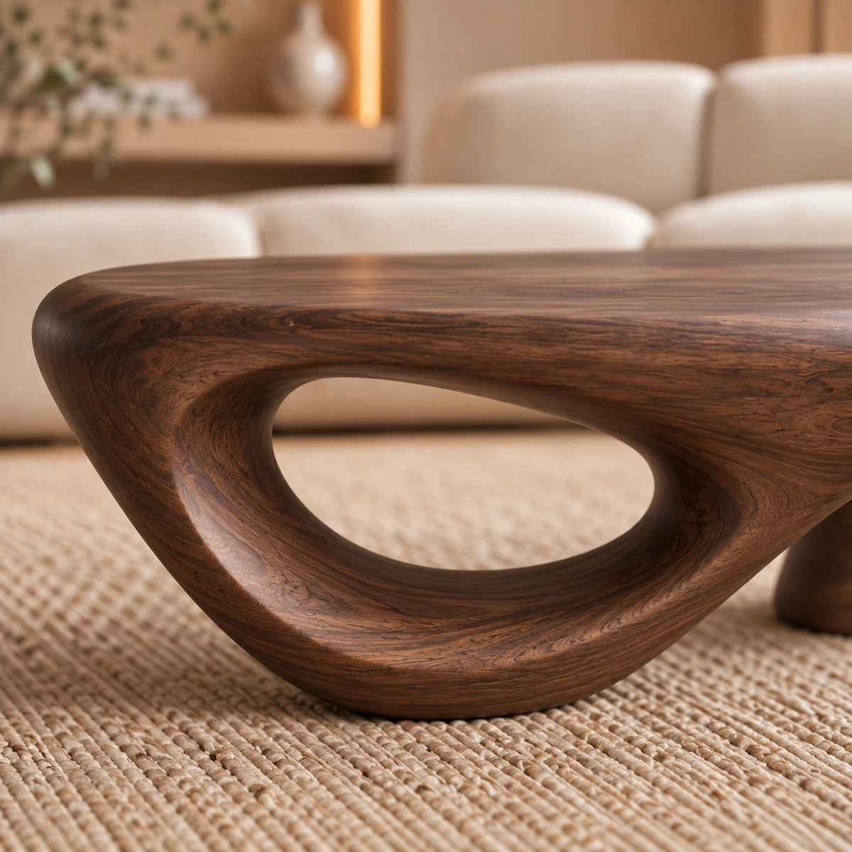 Sculptural Coffee Table with Organic Oval Opening in Natural Solid Wood - Woodenecho - 3