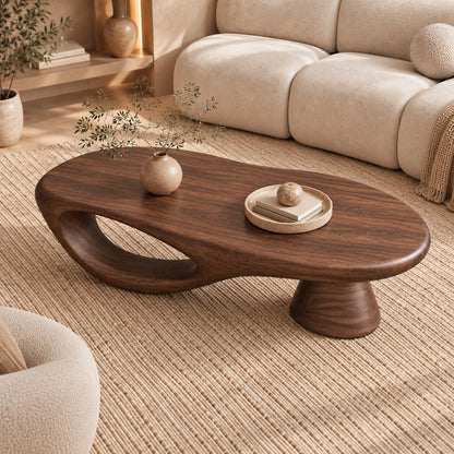 Sculptural Coffee Table with Organic Oval Opening in Natural Solid Wood - Woodenecho - 4