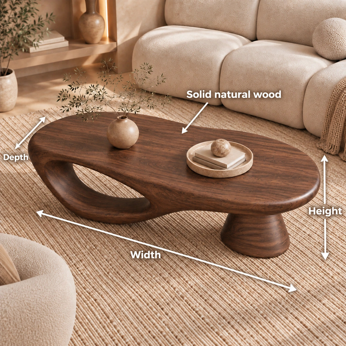 Sculptural Coffee Table with Organic Oval Opening in Natural Solid Wood - Woodenecho - 5