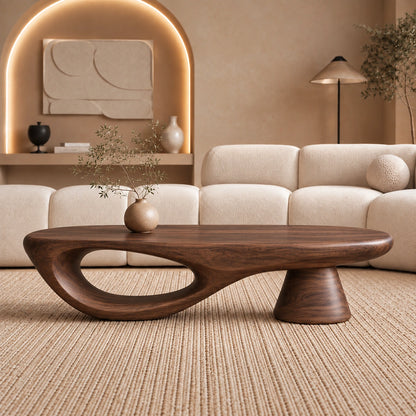 Sculptural Coffee Table with Organic Oval Opening in Natural Solid Wood - Woodenecho - 6