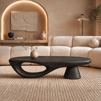 Sculptural Coffee Table with Organic Oval Opening in Natural Solid Wood - Woodenecho - 7