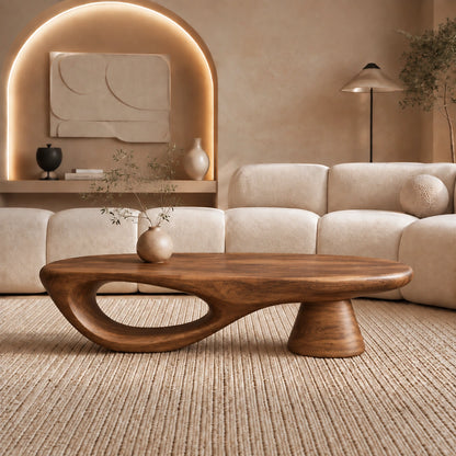Sculptural Coffee Table with Organic Oval Opening in Natural Solid Wood - Woodenecho - 8