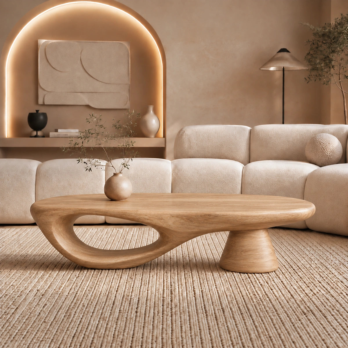 Sculptural Coffee Table with Organic Oval Opening in Natural Solid Wood - Woodenecho - 9