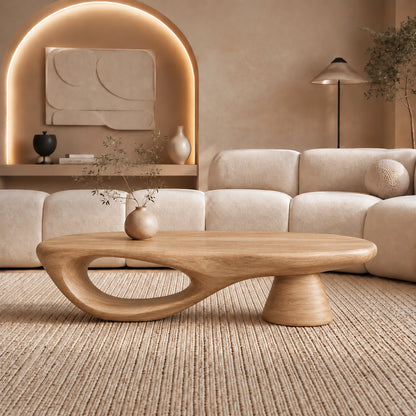 Sculptural Coffee Table with Organic Oval Opening in Natural Solid Wood - Woodenecho - 9