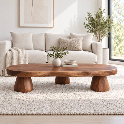 Sculptural Coffee Table with Rounded Pedestal Base in Natural Solid Wood - Woodenecho - 2