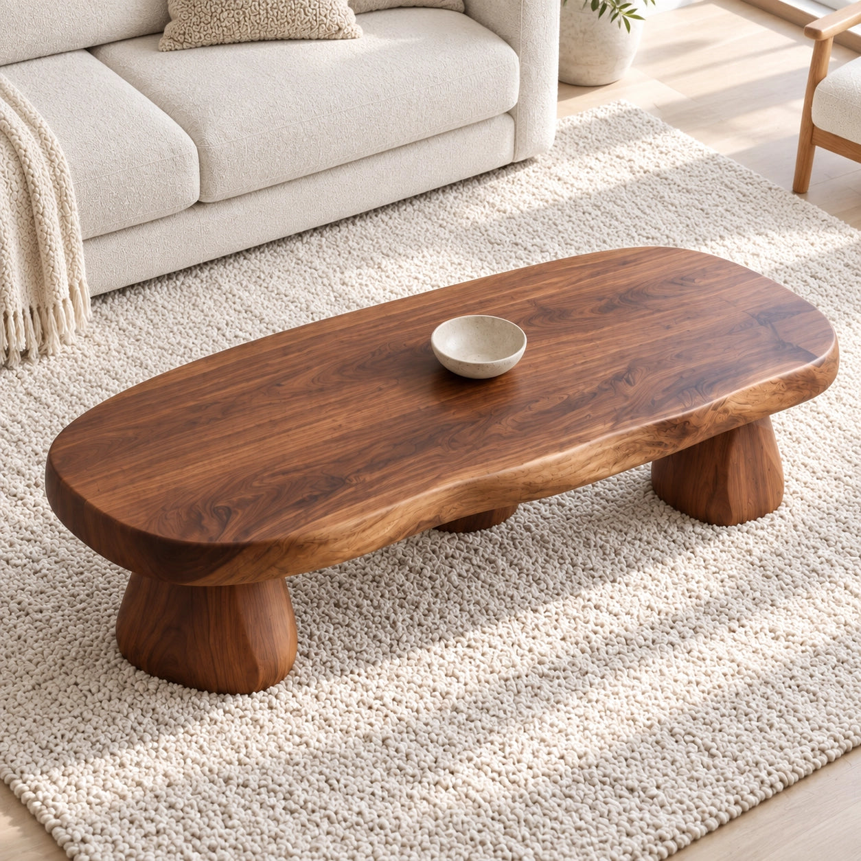 Sculptural Coffee Table with Rounded Pedestal Base in Natural Solid Wood - Woodenecho - 4
