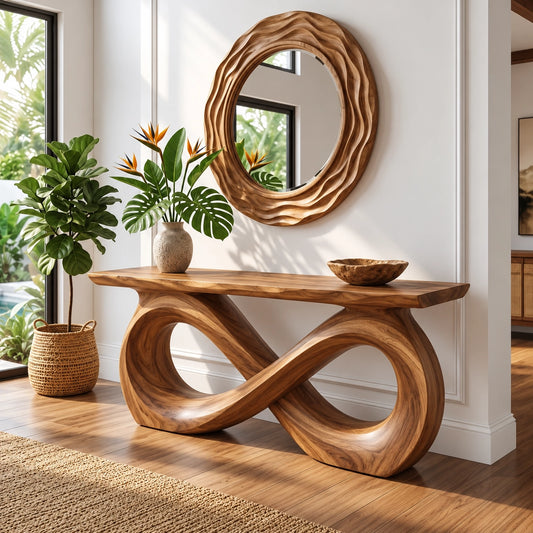 Sculptural Console Table with Infinity Base in Natural Solid Wood - Woodenecho - 1