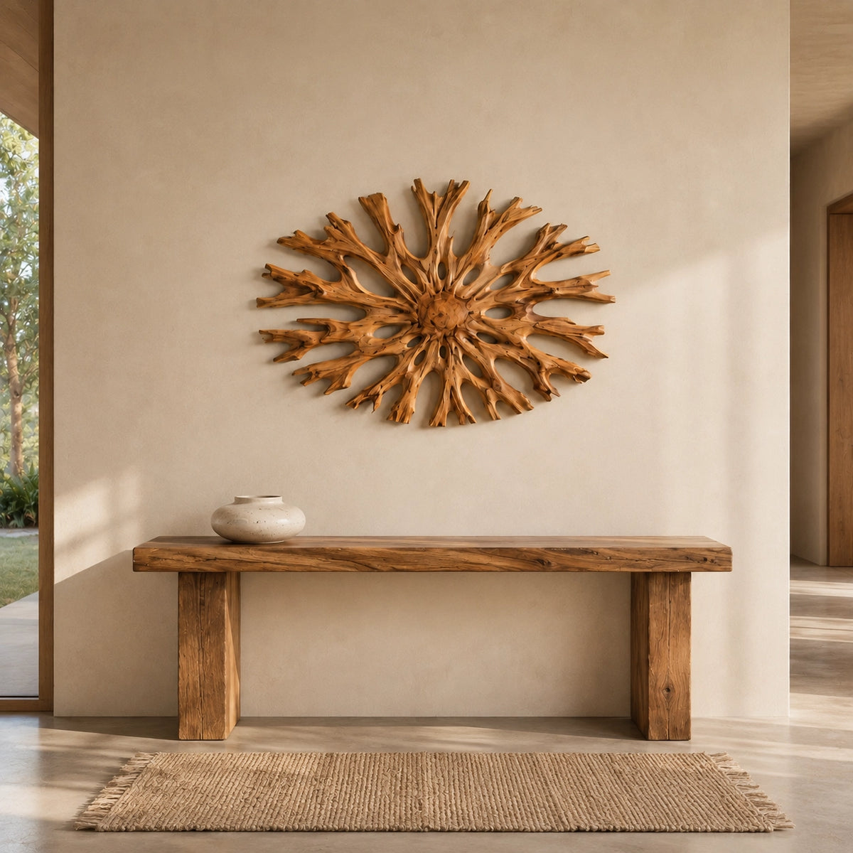 Sculptural Starburst Wall Art with Radiating Branches in Natural Solid Wood - Woodenecho - 3