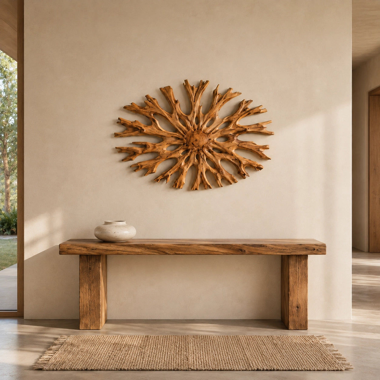 Sculptural Starburst Wall Art with Radiating Branches in Natural Solid Wood - Woodenecho - 3