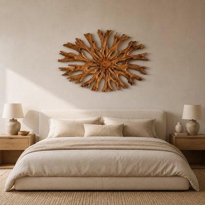 Sculptural Starburst Wall Art with Radiating Branches in Natural Solid Wood - Woodenecho - 4