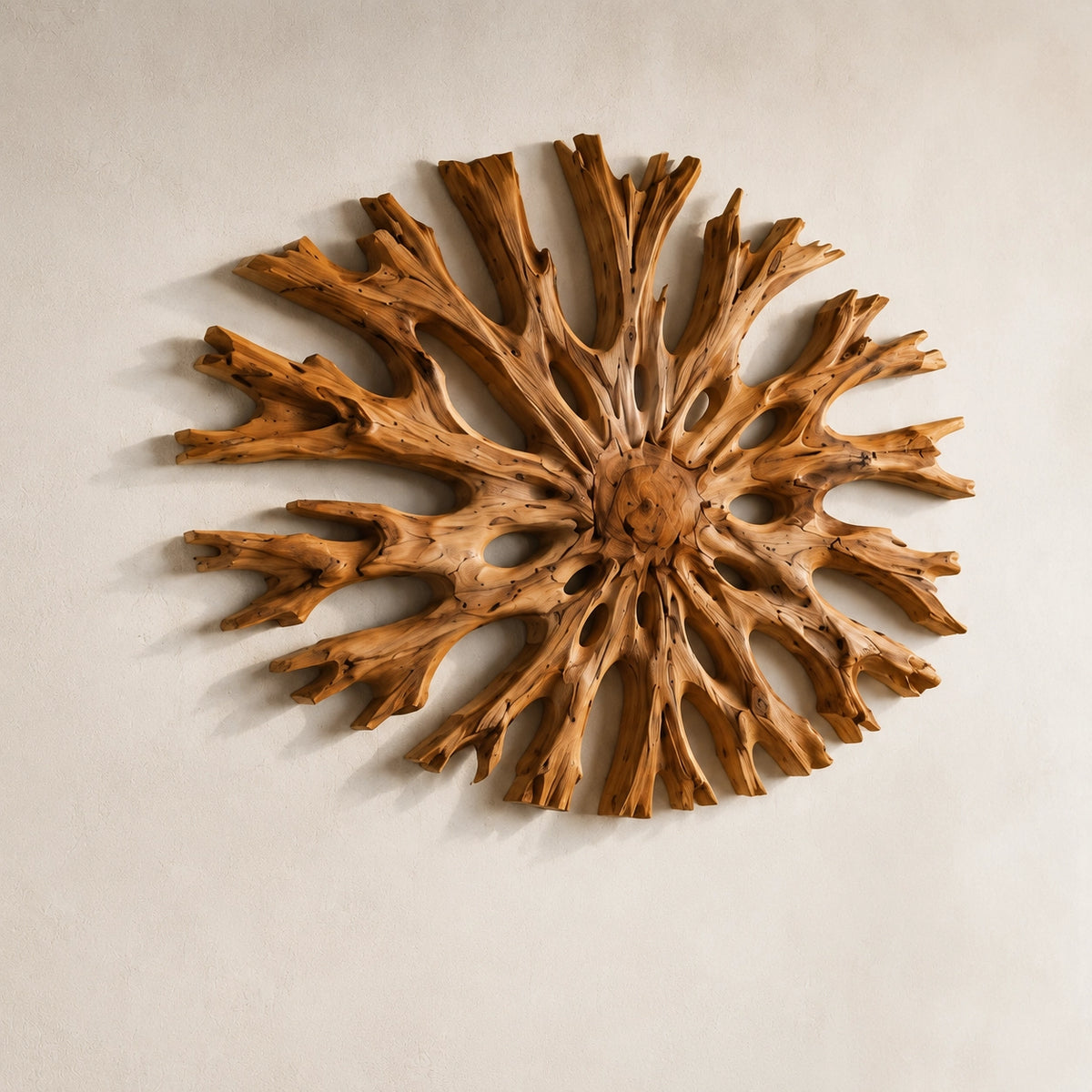 Sculptural Starburst Wall Art with Radiating Branches in Natural Solid Wood - Woodenecho - 5