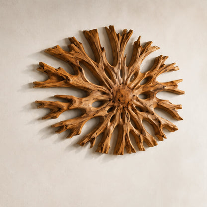 Sculptural Starburst Wall Art with Radiating Branches in Natural Solid Wood - Woodenecho - 5