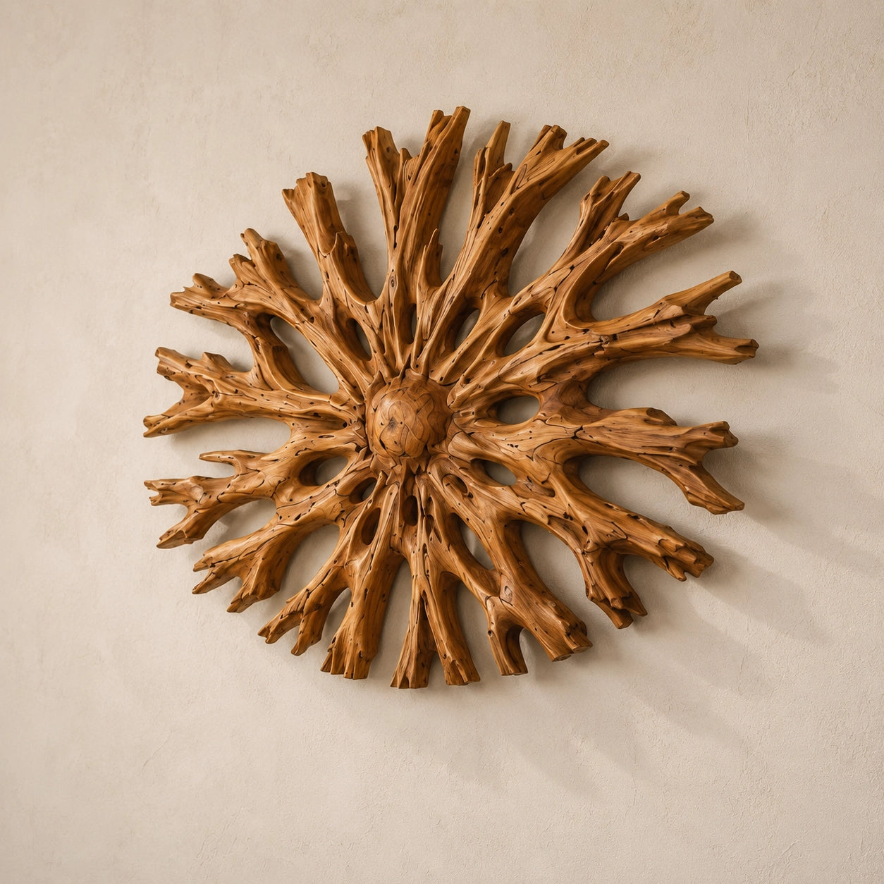 Sculptural Starburst Wall Art with Radiating Branches in Natural Solid Wood - Woodenecho - 6