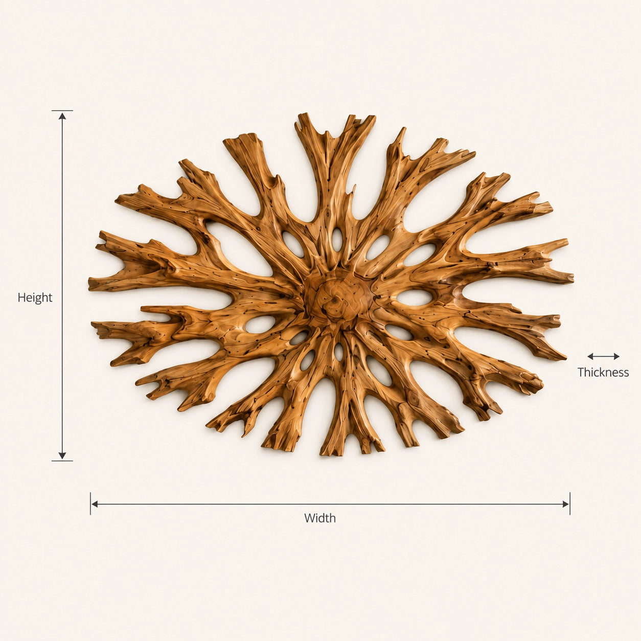 Sculptural Starburst Wall Art with Radiating Branches in Natural Solid Wood - Woodenecho - 7
