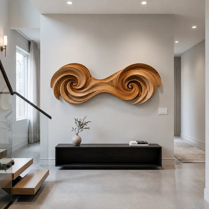 Sculptural Wall Art with Spiral-Carved Natural Solid Wood Design in Seven Sizes - Woodenecho - 1