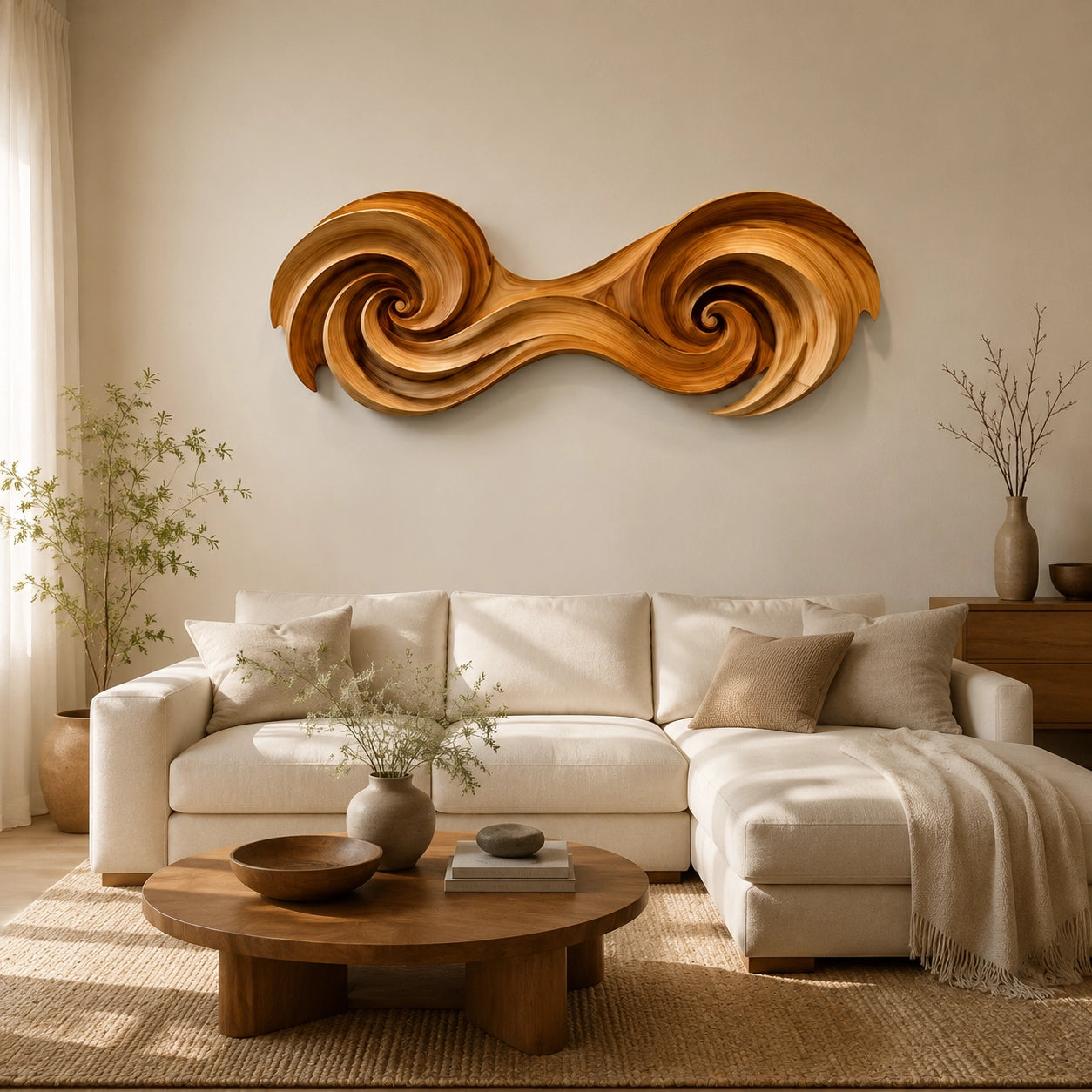 Sculptural Wall Art with Spiral-Carved Natural Solid Wood Design in Seven Sizes - Woodenecho - 2