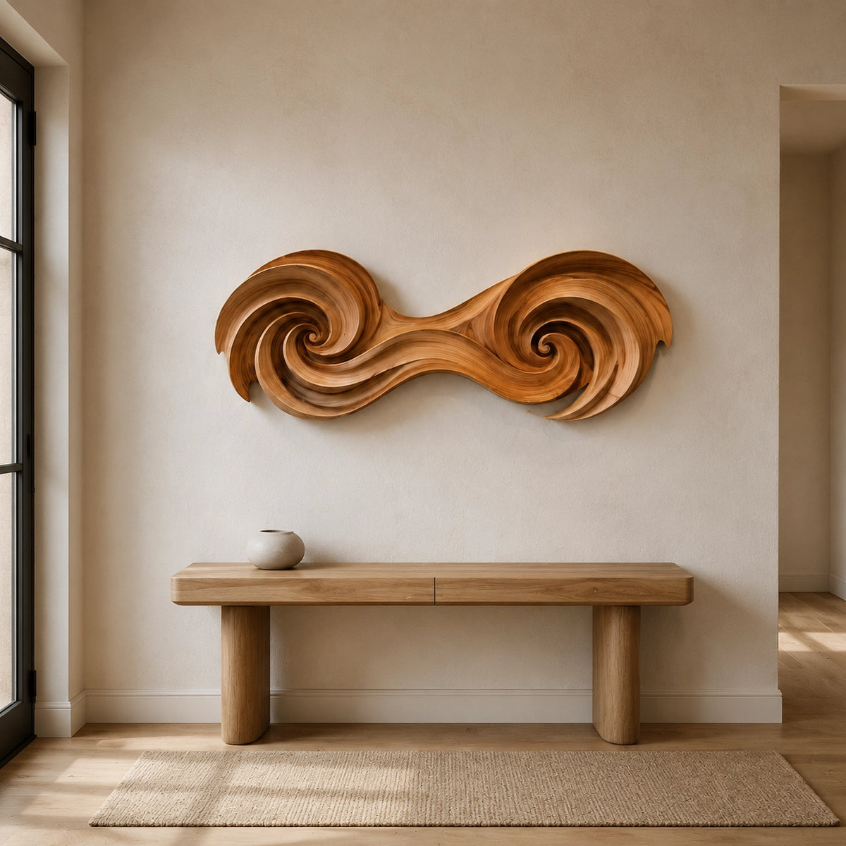 Sculptural Wall Art with Spiral-Carved Natural Solid Wood Design in Seven Sizes - Woodenecho - 3