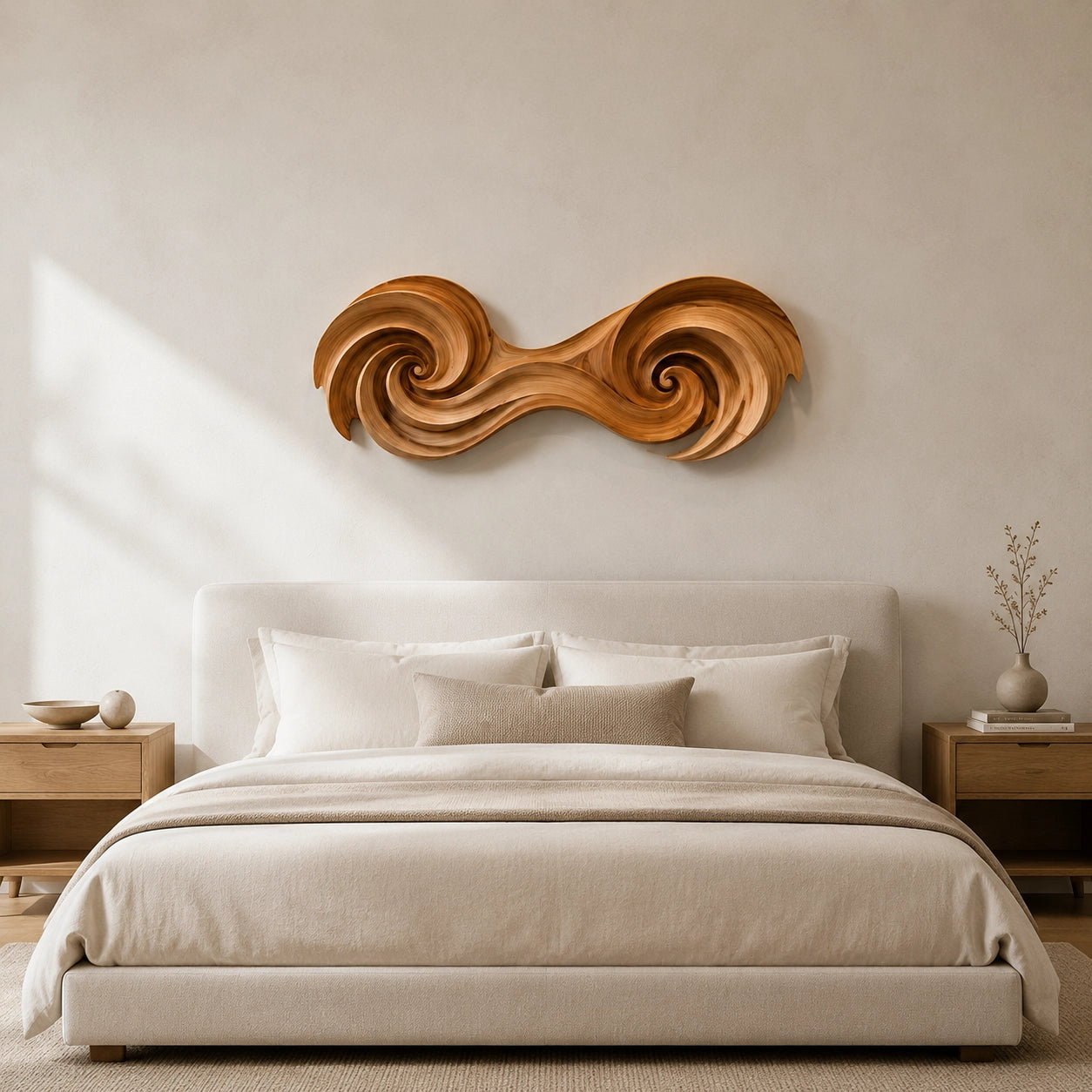 Sculptural Wall Art with Spiral-Carved Natural Solid Wood Design in Seven Sizes - Woodenecho - 4