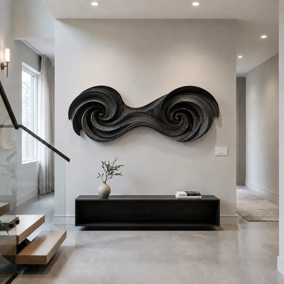 Sculptural Wall Art with Spiral-Carved Natural Solid Wood Design in Seven Sizes - Woodenecho - 8