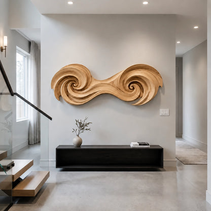 Sculptural Wall Art with Spiral-Carved Natural Solid Wood Design in Seven Sizes - Woodenecho - 9