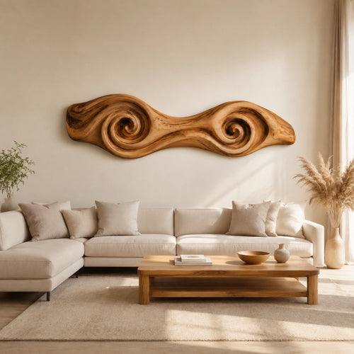 Sculptural Wall Art with Spiral-Carved Natural Solid Wood in Seven Sizes - Woodenecho - 1