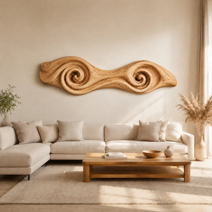 Sculptural Wall Art with Spiral-Carved Natural Solid Wood in Seven Sizes - Woodenecho - 8