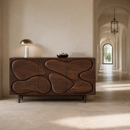 Sideboard with Biomorphic Carved Doors in Natural Solid Wood Cabinet - Woodenecho - 2
