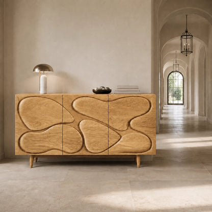 Sideboard with Biomorphic Carved Doors in Natural Solid Wood Cabinet - Woodenecho - 3