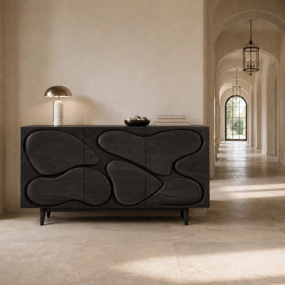 Sideboard with Biomorphic Carved Doors in Natural Solid Wood Cabinet - Woodenecho - 5