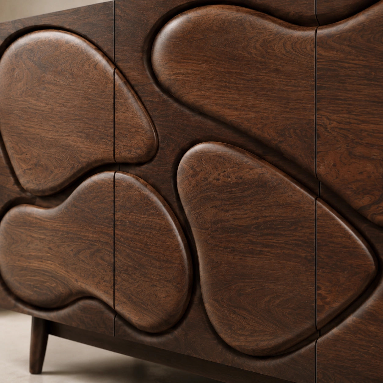 Sideboard with Biomorphic Carved Doors in Natural Solid Wood Cabinet - Woodenecho - 6