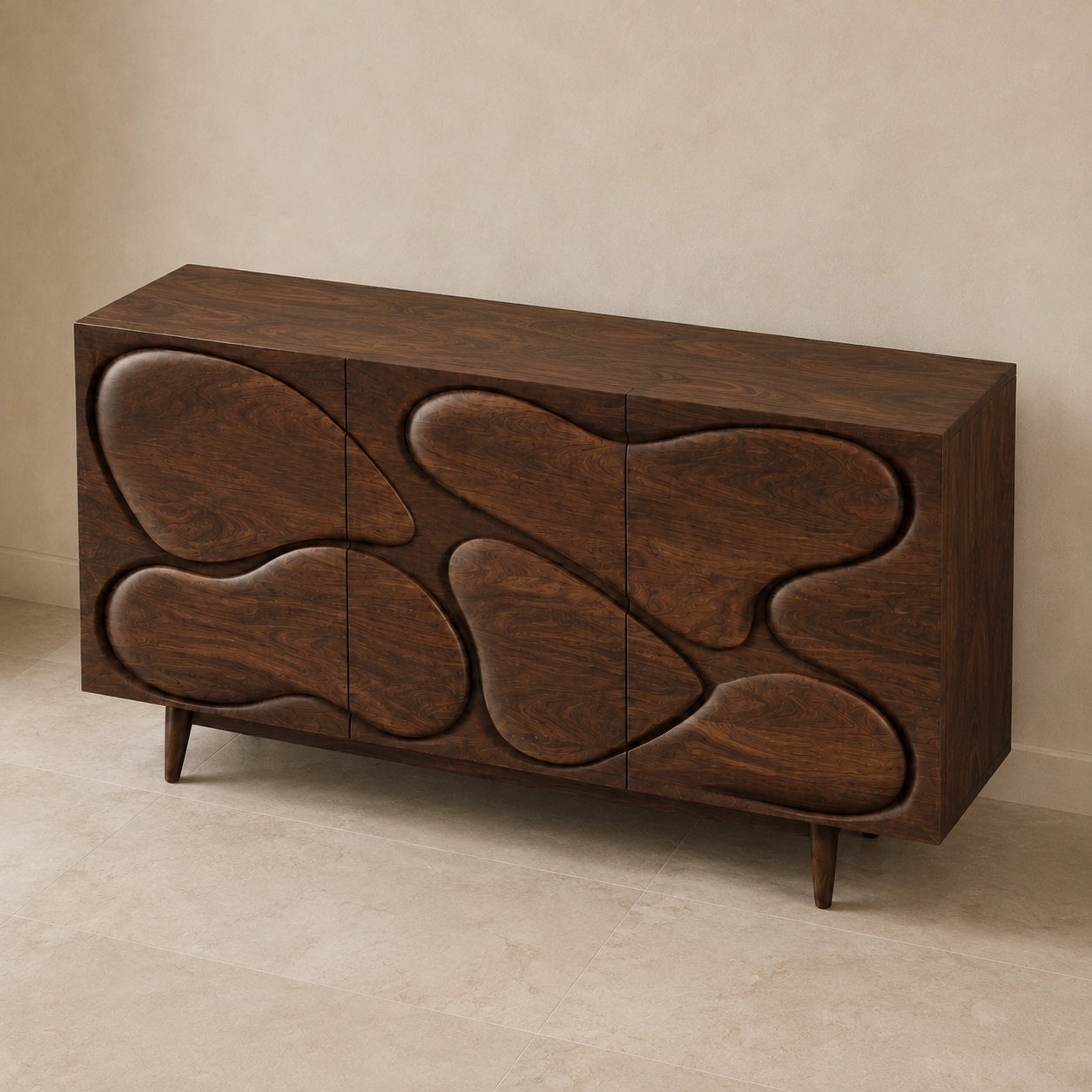 Sideboard with Biomorphic Carved Doors in Natural Solid Wood Cabinet - Woodenecho - 8