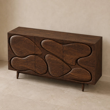 Sideboard with Biomorphic Carved Doors in Natural Solid Wood Cabinet - Woodenecho - 8