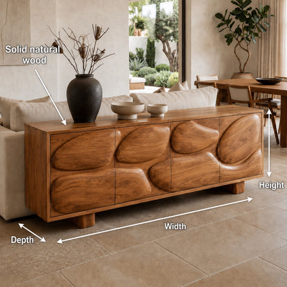 Sideboard with Biomorphic Carved Doors in Natural Solid Wood Storage - Woodenecho - 2