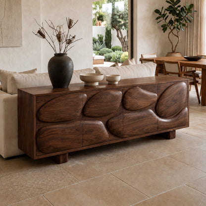Sideboard with Biomorphic Carved Doors in Natural Solid Wood Storage - Woodenecho - 3