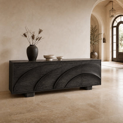 Sideboard with Curved Cabinet Doors in Natural Solid Wood for Dining - Woodenecho - 2