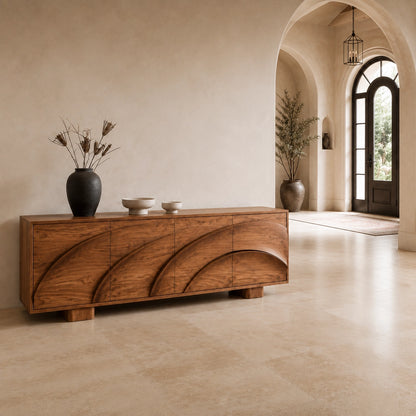 Sideboard with Curved Cabinet Doors in Natural Solid Wood for Dining - Woodenecho - 5